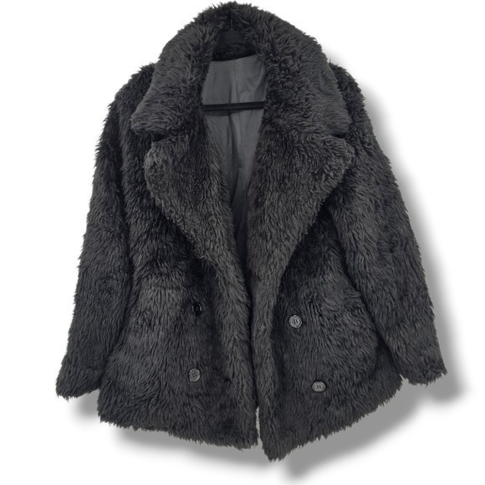 Rave Vintage‎ Y2k 90s Faux Fur Coat Reversible Black Winter Warm Cozy Outerwear